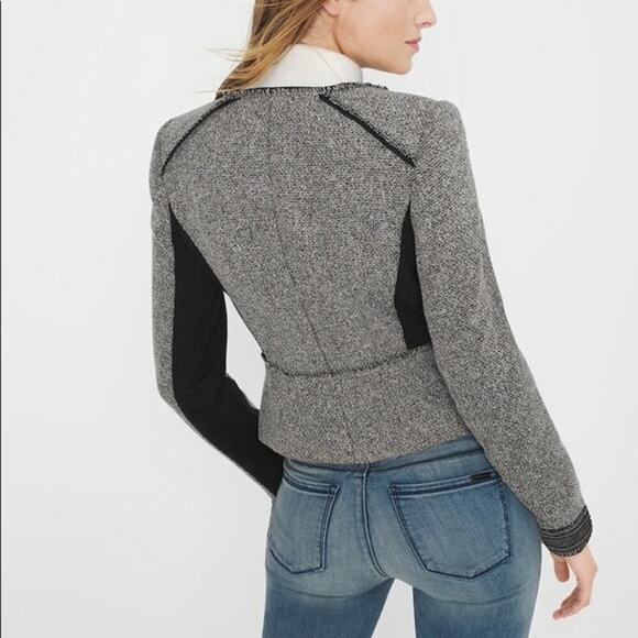 NWT WHBM‎ Belle Tweed Moto Jacket Black White Size 00 - Picture 3 of 13